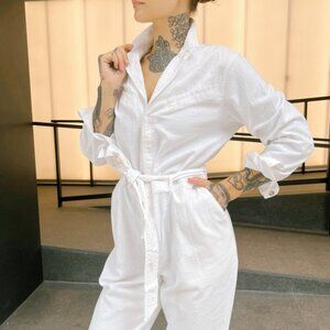 Express X Karla - Jumpsuit White Denim Belted - L